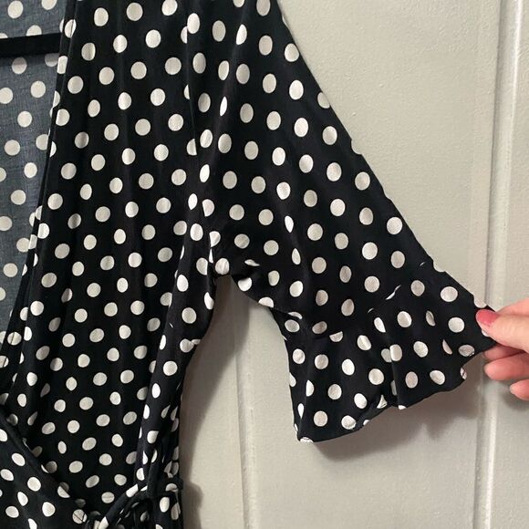 Elodie wrap side tie dress black white polka dot ruffled hem size M - Picture 4 of 9